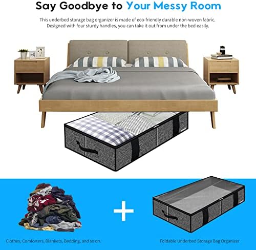 Onlyeasy Underbed Fabric Storage Bags Organizer with 4 Handles, 2 Zippers and Large Clear Window, for Clothes, Blankets, Bedding, Foldable with Sturdy Structure, 2 Pack, Linen-like Black, MXAUBBSS2P - Image 6
