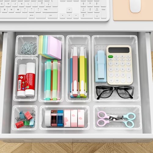 12 PCS Drawer Organizer Set, Makeup Organizers, Tool Storage Trays, Clear - Image 6