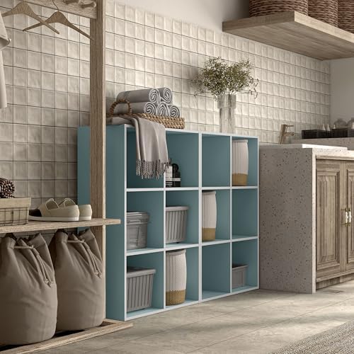 Homes: Inside + Out Apexa 6-Cube Storage Organizer Shelves, Stackable Wood Bookcase Fits Cubby Bins for Organization, Dorm Teen Room Decor & Home Office, Light Blue - Image 6