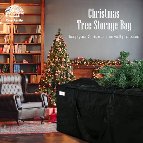 Cosy Family 7.5 ft Christmas Tree Storage Bag - Durable Heavy Duty Extra Large Artificial Xmas Holiday Tree Bag with Reinforced Handles and Dual Zippers Wide Opening - Black - Image 7
