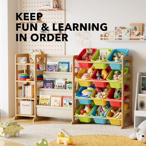 SpaceAid 3-in-1 Toy Storage Organizer with 4 Shelves and 12 Bins, Toy Organizers Storage 3-Tier Bookshelf, Kids Bin Shelf Box Bookcase for Bedroom Playroom Organization Room Decor, Multi-Colored - Image 5
