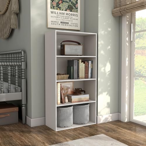 Homes: Inside + Out Apexa 4-Tier Cube Storage Organizer Shelves, Stackable Wood Bookcase Fits Cubby Bins for Organization, Dorm Teen Room Decor & Home Office, Taupe Grey - Image 6