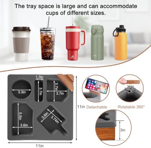 Couch Cup Holder Tray, Silicone Wooden Couch Caddy with Cup Holder for Snacks, Drinks, Remotes, Waterproof Cup Holder for Couch, Organizer, Couch Drink Holder, Sofa Cup Holder - Image 6