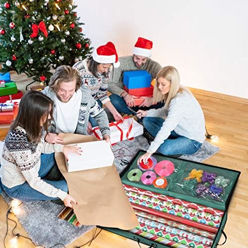 Wrapping Paper Storage Container | Under Bed Gift Wrap Organizer for 30 Inch Rolls | 31”x13.5”x4.5” | 600D Oxford Material | Box Holder with Pockets for Ribbon, Bows, and Accessories (Green) - Image 6