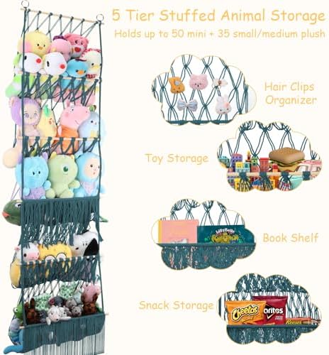 5 Tier Stuffed Animal Storage Net, 17x61'' Large Plushie Net, Aqua - Image 6