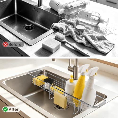 DELLAN Over The Sink Caddy, Expandable Kitchen Sink Caddy Sponge Holder - Image 6