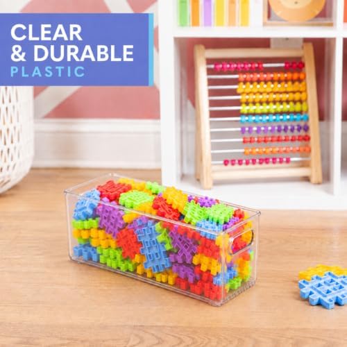 Plastic Food Storage 6 Pack Clear Container Bin with Handles for Organizing Kitchen, Pantry, Refrigerator, Freezer, Pantry, Cabinet, Closet, Bathroom. 12”x4”x5” - Image 4