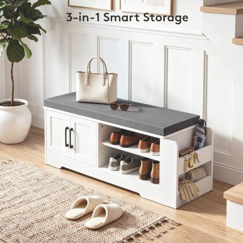 Farmhouse Shoe Storage Bench with 3-in-1 Entryway Storage & Padded Seat - Image 6