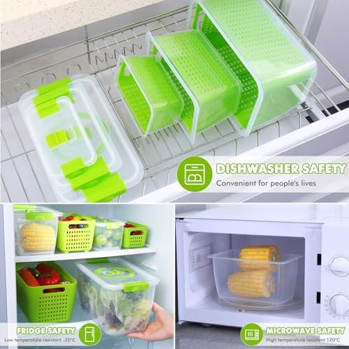 LUXEAR Produce containers for fridge,3 Set Fruit Containers with Removable Colander, BPA-Free Produce Saver Containers with Lids Dishwasher&Microwave Safe Keep Fruits, Vegetables, Berry, Fresh Longer - Image 6
