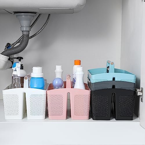 rejomiik Portable Shower Caddy Basket Plastic Cleaning Caddy Organizer Storage Tote with Handle for Bathroom, College, Dorm Room Essentials, White - Image 6