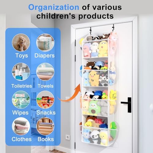 Toread Over the Door Stuffed Animal Storage, Holds Up To 75 lbs, Easy View Over The Door Storage, Versatile For Stuffed Animal, ideal for Storing Small To Medium Items On Any Door.(White) - Image 6