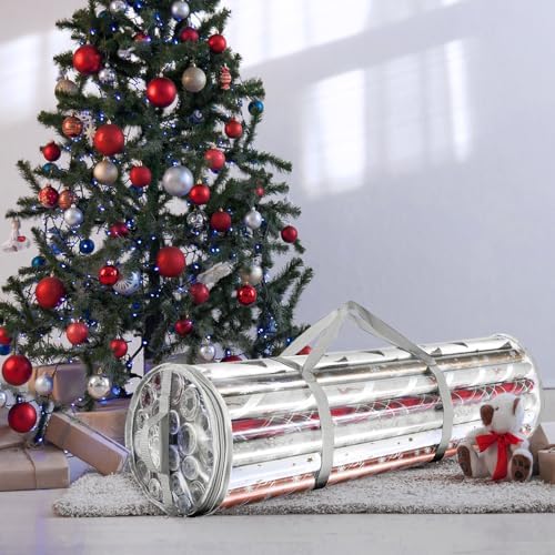 Hearth & Harbor Wrapping Paper Storage Container - Clear Wrapping Paper Holder Fits Up To 14 Rolls of 40" - Tear Proof Gift Wrap Organizer - Premium Bag for Easy Carrying, Silver - Image 6