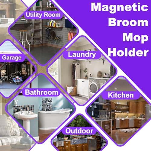 Magnetic Mop Broom Holder, Heavy Duty Magnetic Mop Hanger with Swivel Hooks for Cleaning Tools, Strong Magnet Mount Tool Hanger Organize System Utility Rack for Refrigerators Laundry Garage Kitchen - Image 6