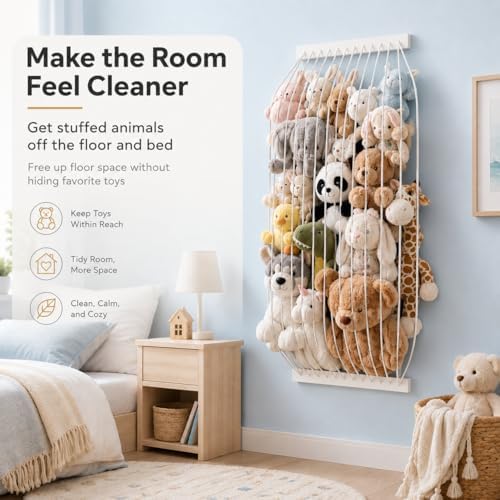 Stuffed Animal Storage Wood Soft Toy Storage for Kids Room,Wall Mount Door Hanging Stuffed Animal Toy Organizer Shelf for Nursery Play Room White -Patent - Image 6