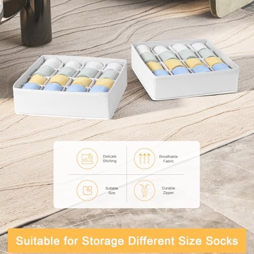 Joyoldelf Sock Drawer Organizer Divider, 16-Cell Underwear Organizers and Storage Fabric Drawer Organizer for Socks, Lingerie, Handkerchiefs, Ties Black, 2 Packs (White) - Image 6