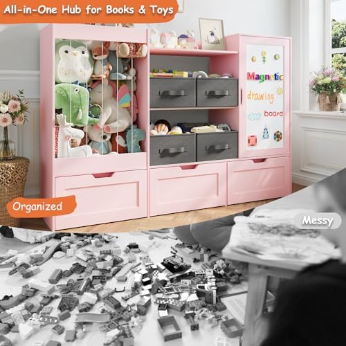 61"W Kids Toy Storage Organizer with Stuffed Animal Storage, Wooden - Image 6