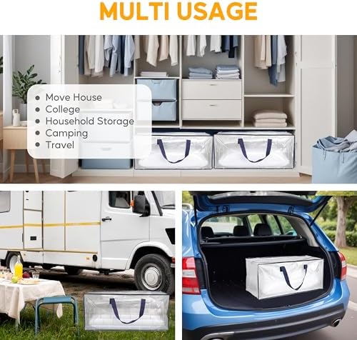 HealSmart 8 Pack Extra Large Moving Bags with Zippers & Carrying Handles, Heavy-Duty Storage Tote Moving Boxes for Dorm Room Essentials Storage Bags, Clear - Image 7