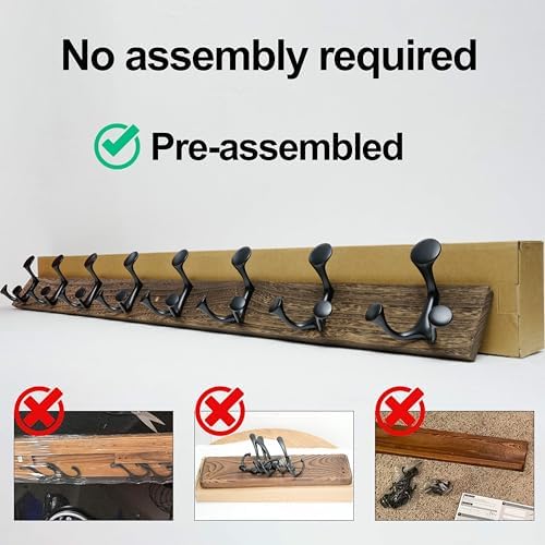 WEBI Coat Rack Wall Mount,24" Solid Wood Coat Hooks Wall Mounted Coat Hanger,16" Hole to Hole,Heavy Duty Hook Rack Rail,4 Triple Hooks for Hanging Coats,Jacket,Clothes,Hat,Weathered Brown,2 Packs - Image 6