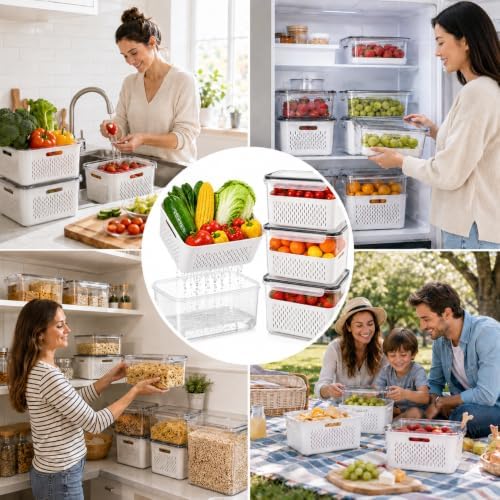 8 PCS Fruit Storage Containers for Fridge with Removable Colander and Lid - Image 7