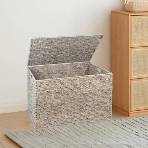 Water Hyacinth Storage Basket with Lid, 52.8 Gallon (200L), White - Image 7