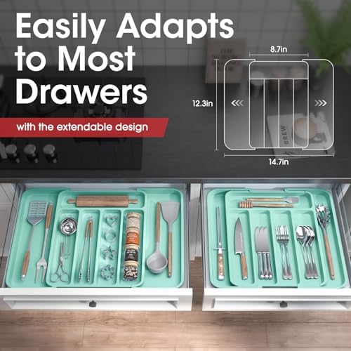 Aujen Silverware Drawer Organizer, Adjustable Utensil Cutlery Tray - Image 2