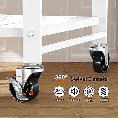 Himix 4-Tier Foldable Metal Storage Shelf with Wheels Kitchen White - Image 6