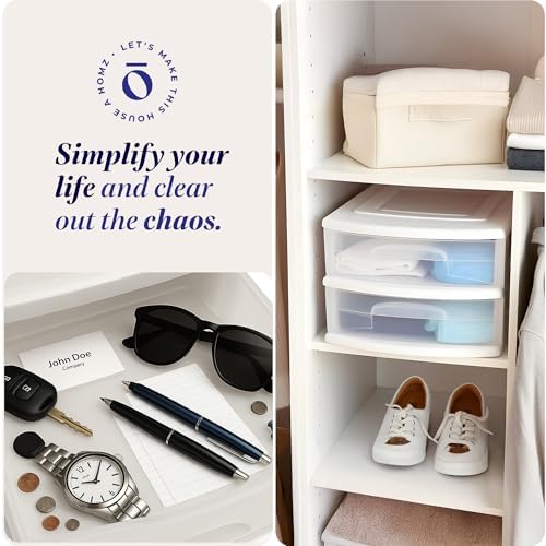 HOMZ 2 Drawer Storage Cart, Wide Plastic Container, White Frame, 2 Pack - Image 7