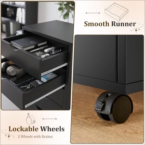 5 Drawer File Cabinet with Wheels, Under Desk Storage Drawers, Black - Image 7
