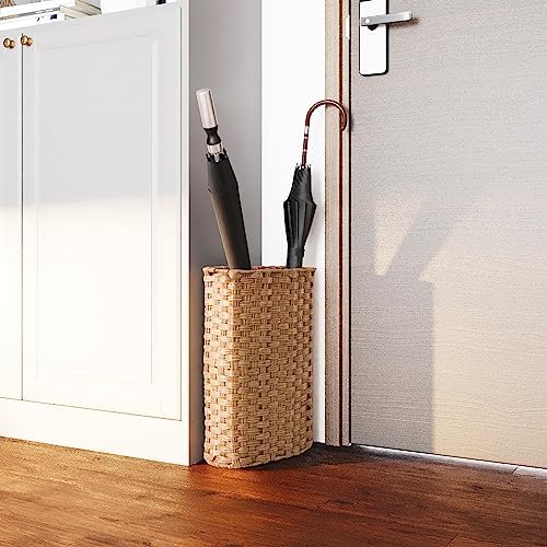 PEMAR Wicker Umbrella Holder, Hand Woven Umbrella Stand Basket Decorative Cane Holder Rack for Home, Entryway Multipurpose Narrow Tall Basket (Natural) - Image 7
