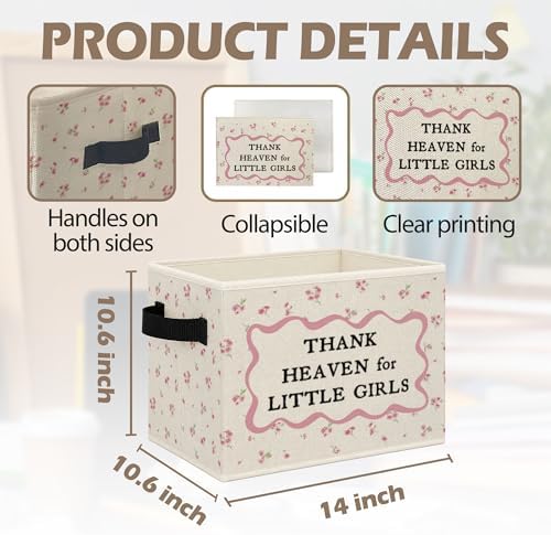 Pink Floral Girl Nursery Foldable Storage Bins Box with Handles, Thank Heaven for Little Girls Collapsible Toys Books Clothes Organizer Basket for Kids Girls Room Bathroom Bedroom - Image 7