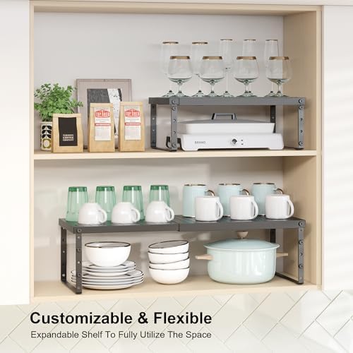 RUILALIFE Expandable Cabinet Organizer Shelf With Adjustable Height, Stackable Kitchen Countertop Organizer Rack, Adjustable Shelf Riser For Kitchen Counter, Pantry, Cupboard, Desk, Tabletop - Image 7