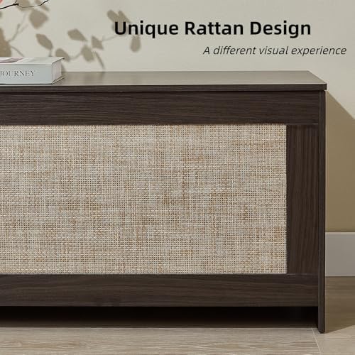 51.2"Storage Chest large,wooden rattan storage bench,Obsidian Black - Image 6