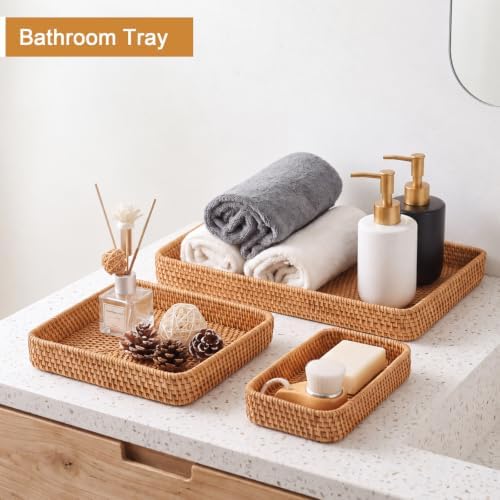 Hipiwe Set of 3 Rattan Serving Trays Woven Wicker Basket Tray for Storage - Image 7