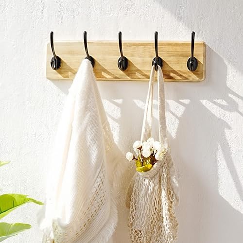 Dseap Coat Rack Wall: Patented, Heavy-Duty, 5-Double-Hooks Wooden Wall Mounted Coat Rack Coat Hanger Hook Rail for Winter Coats Hat Jacket Clothing, Light Brown - Image 7