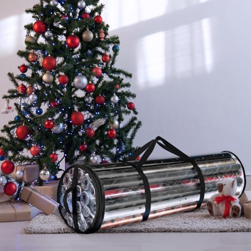 Hearth & Harbor Wrapping Paper Storage Container - Clear Wrapping Paper Holder Fits Up To 14 Rolls of 40" - Tear Proof Gift Wrapping Organizer Storage - Premium Christmas Storage Bag For Easy Carrying - Image 7
