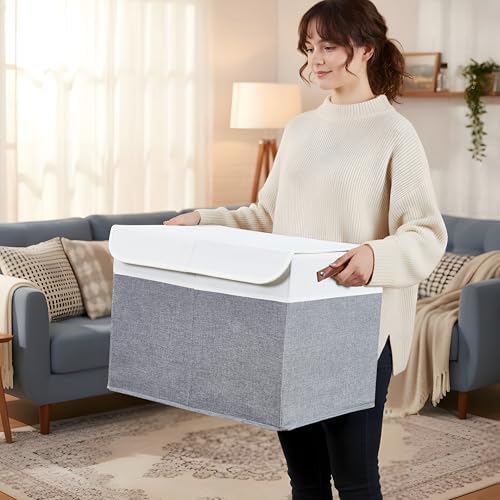 DECOMOMO Large Toy Storage Box, Toy Storage Bins with Lid (Grey & White) - Image 6