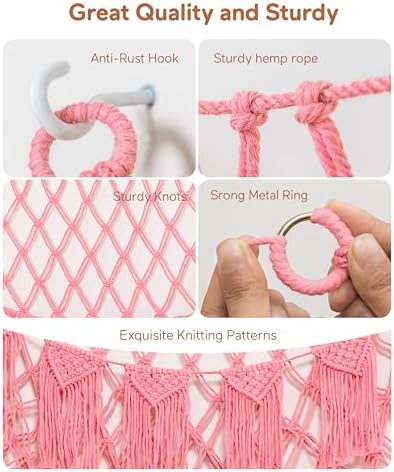 Boho Stuffed Animal Hammock, Falt Wall or Corner Hanging, Pink, XL - Image 6
