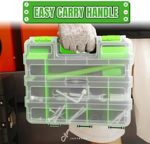 Jack Boss Tool Box with Transparent Lid, Double Side 34-Compartments Organizer Box with Removable Dividers for Hardware, Screws, Bolts, Nails, Beads, Jewelry and Fishing Accessories, Green, 2 Pack - Image 7
