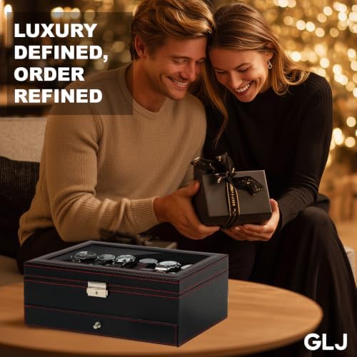 Watch Box for Men, 12 Slot Watch Case, Men's Jewelry Box With Drawer, Man Jewelry Accessory Organizer Case with Large Window, 2-Layer Watch Holder, PU Leather, Fathers Day Gift for Dad - Image 7