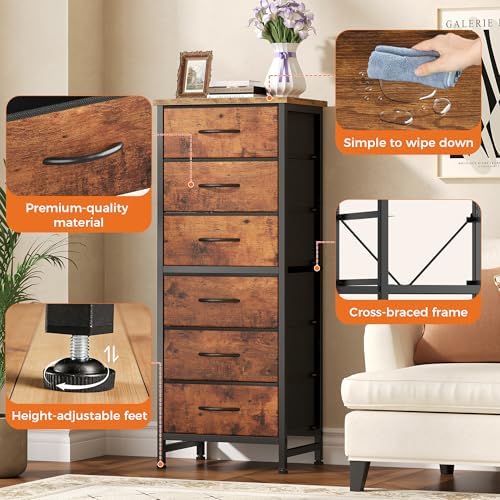 Sweetcrispy Tall Fabric Dresser for Bedroom, 6 Drawer Chest of Drawers - Image 6