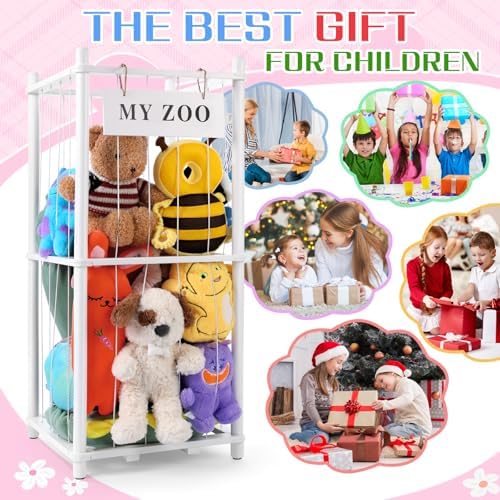 GLDZI Stuffed Animal Storage Zoo, Wooden Stuffed Animal Organizer with Elastic Cords for Boys Girls, Space Saving Toy Plushies Storage Holder for Playroom, Bedroom, Living Room (White, Small) - Image 6