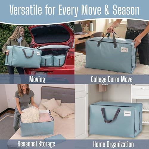 VENO 4 Pack Extra Large Heavy Duty Moving Bags with Wide Opening & Reinforced Handles, Reusable Storage Tote Bags with Strong Zippers for Clothes, College Dorm Essentials & Moving Supplies - Image 6