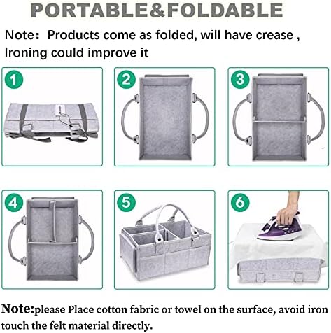 XUANGUO Large Baby Diaper Caddy Organizer, Felt Basket with Handles, Grey - Image 6