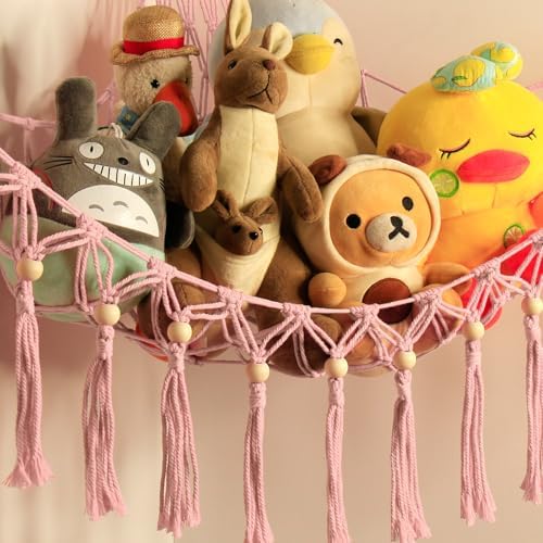 Stuffed Animal Toy Storage Hammock with LED Light - Macrame Jumbo Doll Corner Stuff Animals Organizer Decorations - Cute Hanging Plushie Net Kids Baby Nursery Bedroom Room Decor - Image 7