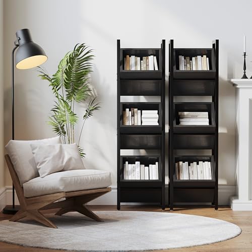 LITTLE TREE 3-Tier Basket Stand, Wooden Floor Stand Shelving Unit, Rustic Standing Organizer Storage Rack for Kitchen, Bathroom, Living Room (Black) - Image 6