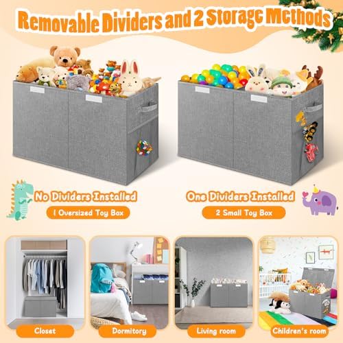 Large Toy Storage Box with Lid & Dividers, Collapsible Kids Toy Chest, Gray - Image 6
