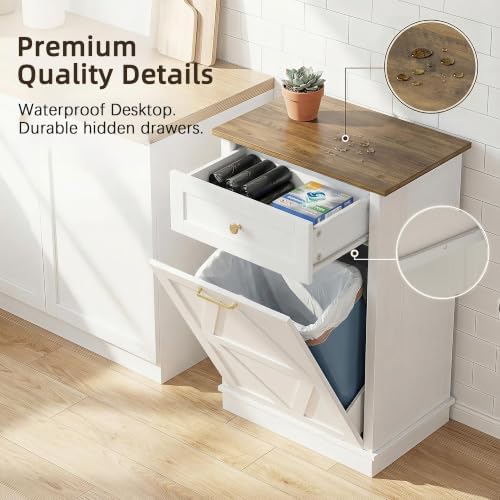 YESHOMY 10 Gallon Tilt Out Trash Cabinet with Drawer, White - Image 6
