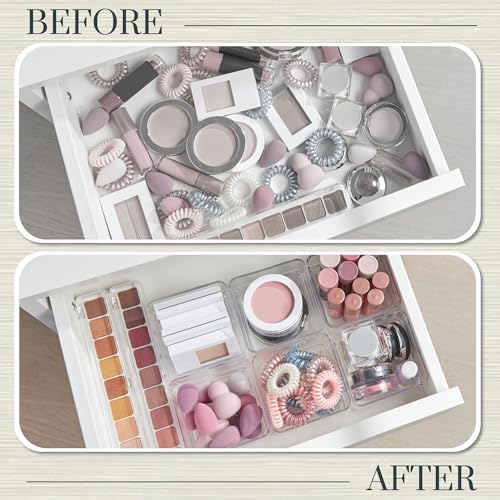 STORi SimpleSort 6-Piece Stackable Clear Drawer Organizer Set | 3" x 3" x 2" Square Trays | Small Makeup Vanity Storage Bins and Office Desk Drawer Dividers | Made in USA - Image 6