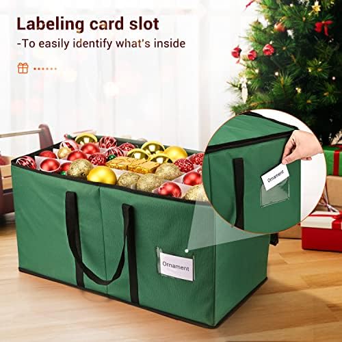 Christmas Ornament Storage Box, Mrrihand Xmas Decoration Organizer with Adjustable Dividers - Storage Container Keeps 128 Holiday Ornaments 3-Inch, Dual Zipper Closure, 600D Tear-Proof Material(Green) - Image 6