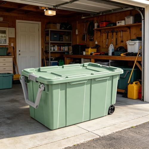 40-gallon plastic storage boxes with snap-on lids and handles, light green, 2-pack - Image 7